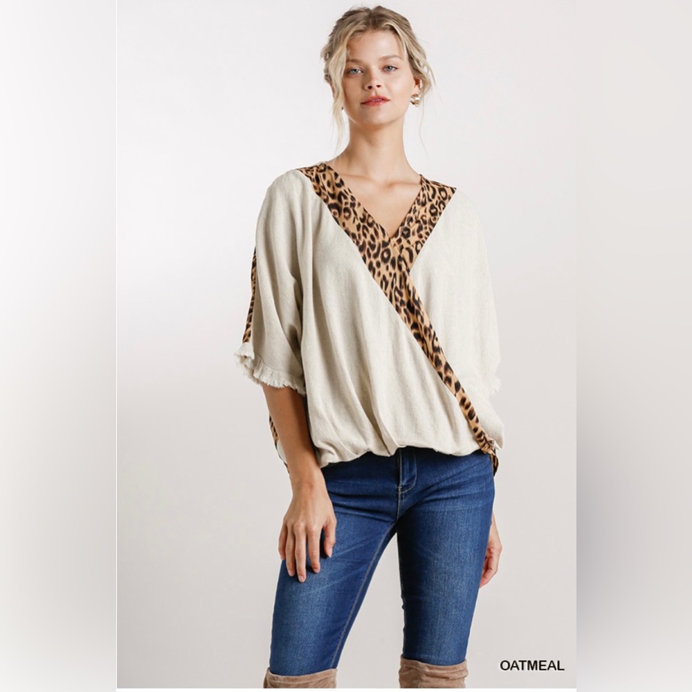 Artistic works by Lu (boutique brand) Animal Print Wrap Women’s Top size L